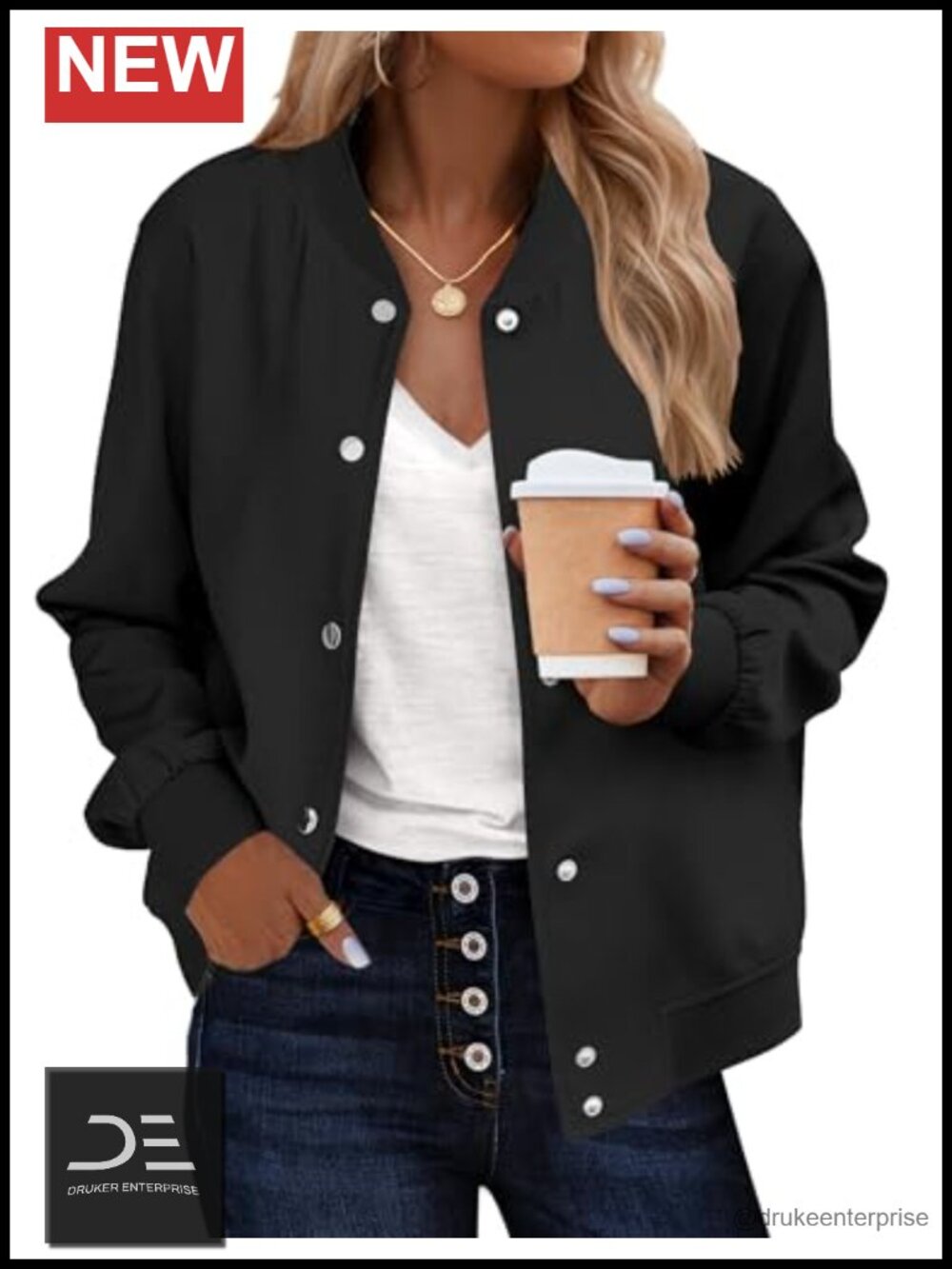 Zeagoo Women's Bomber Jacket Button Down Varsity Casual with Pockets